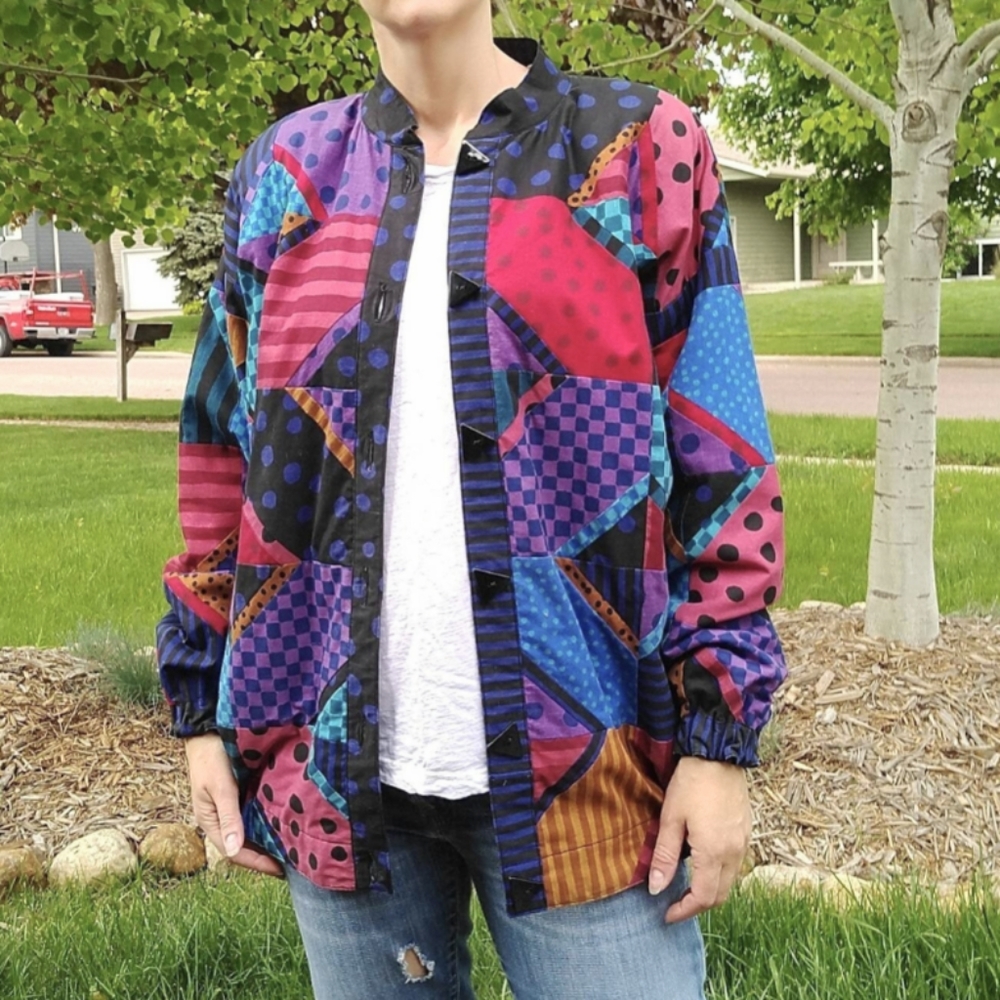1980's 80's Rainbow Patchwork Jacket Jeweltone - image 4